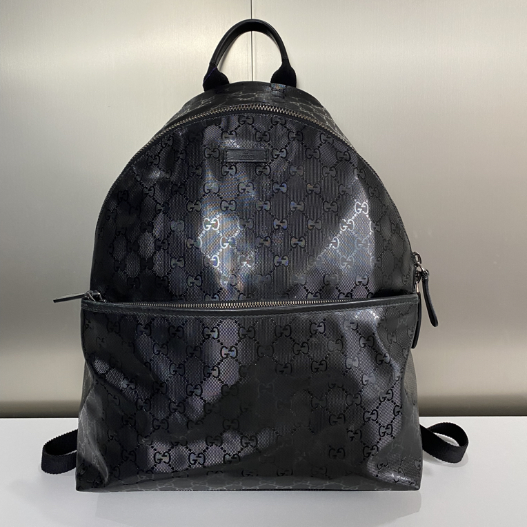 95新 GUCCI/古驰 黑色水晶pvc满印logo双肩包背包zp236