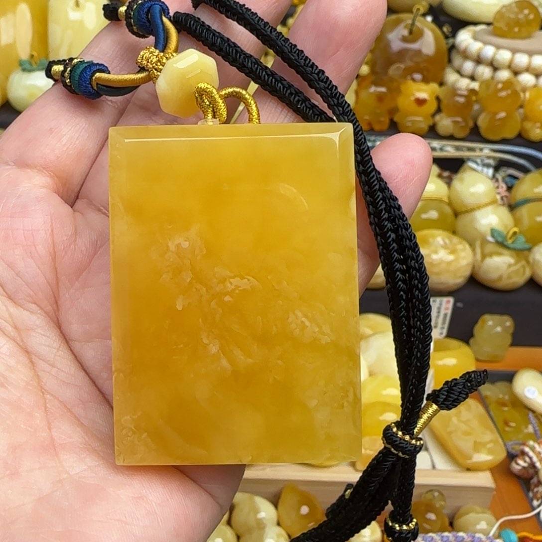 蜜蜡套链未镶嵌天然俄料鸡油黄蜜蜡子冈牌无事牌