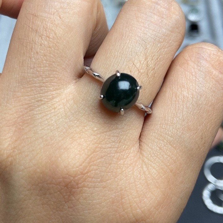 翡翠戒指银S925镶嵌戒指