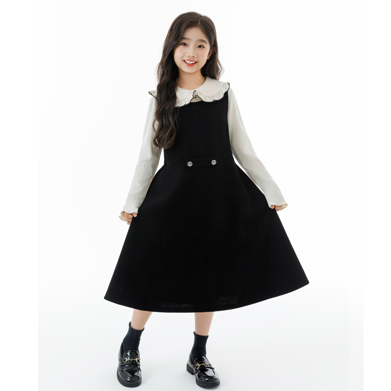 秋装女童气质连衣裙套装2025韩板中大童翻领打底衫背心裙两件套