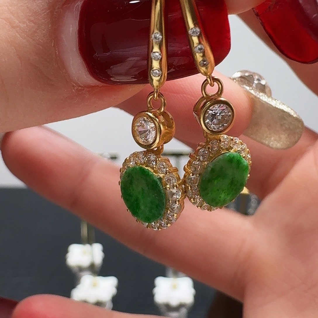 翡翠耳饰银S925镶嵌耳饰