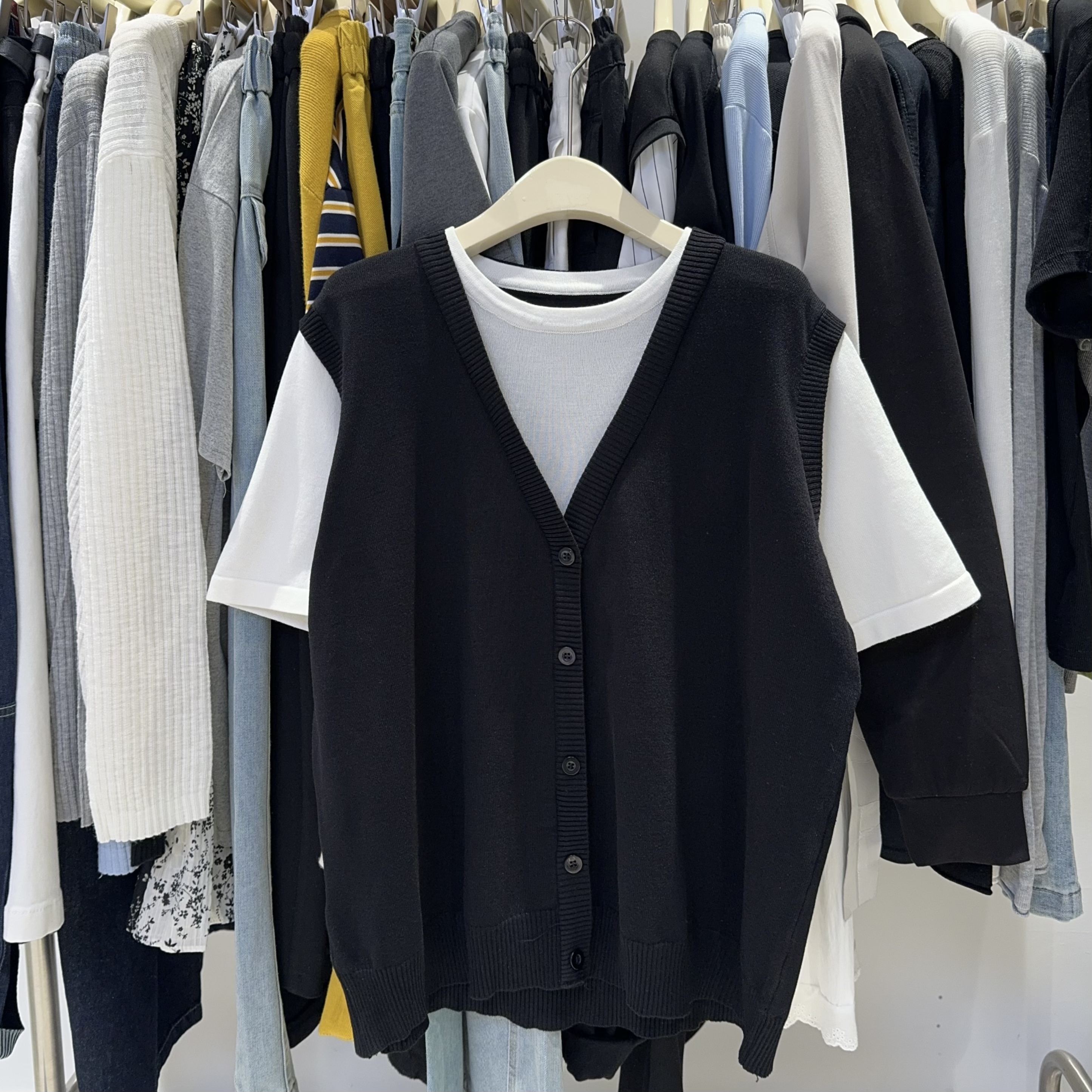 （沈阳五爱女装）假两件针织显瘦短袖