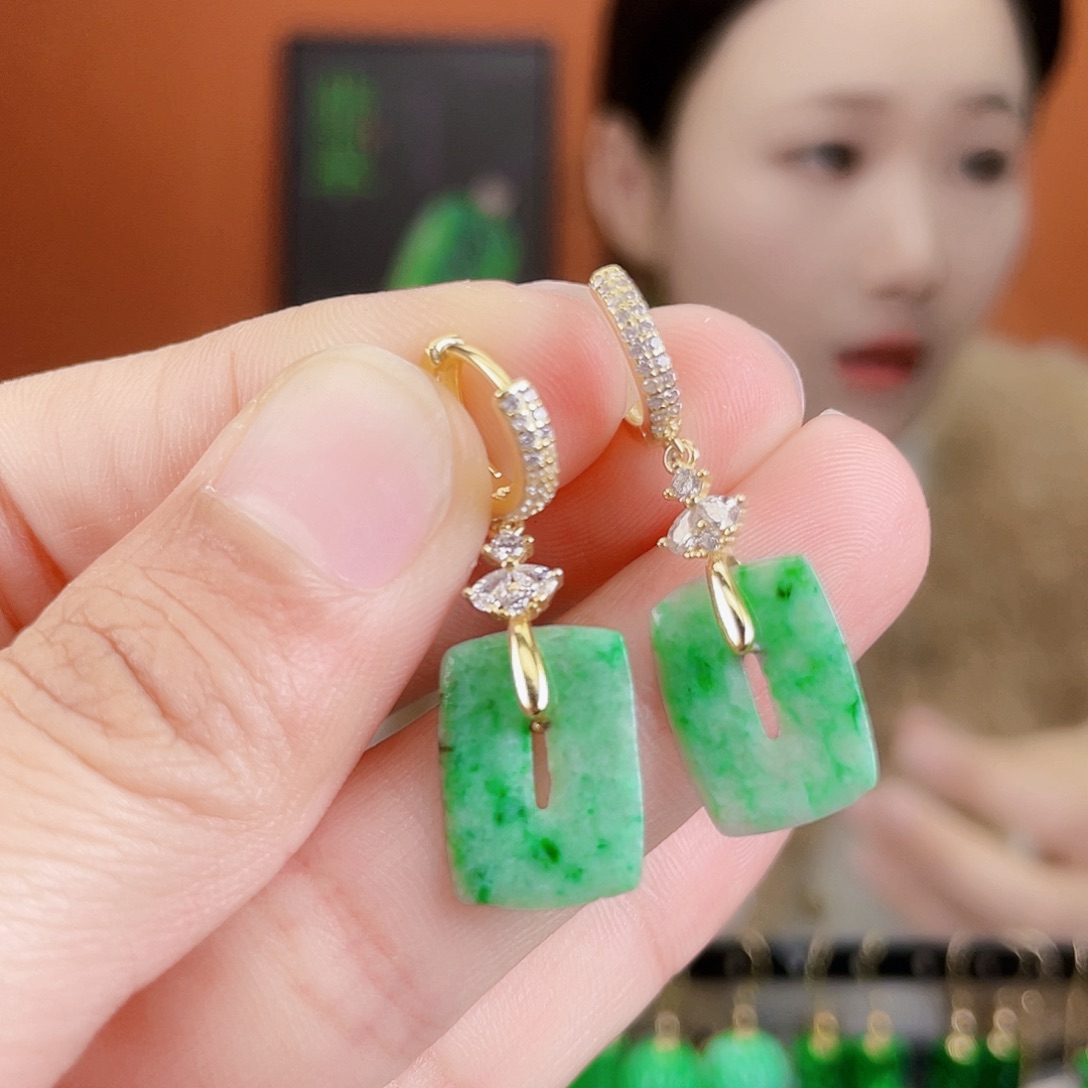 翡翠银S925镶嵌耳饰