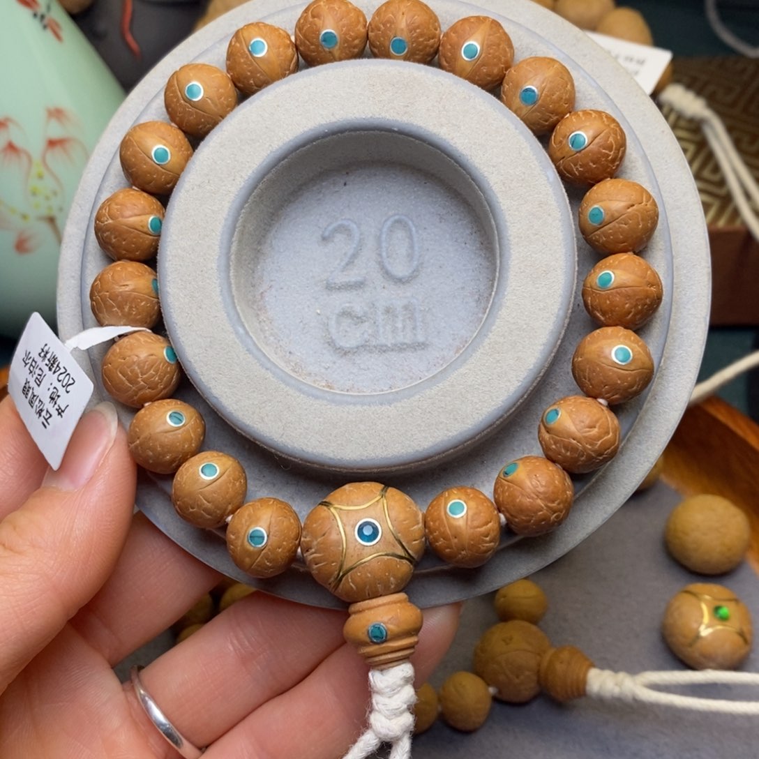 凤眼菩提手串12➕松，镶嵌麒麟