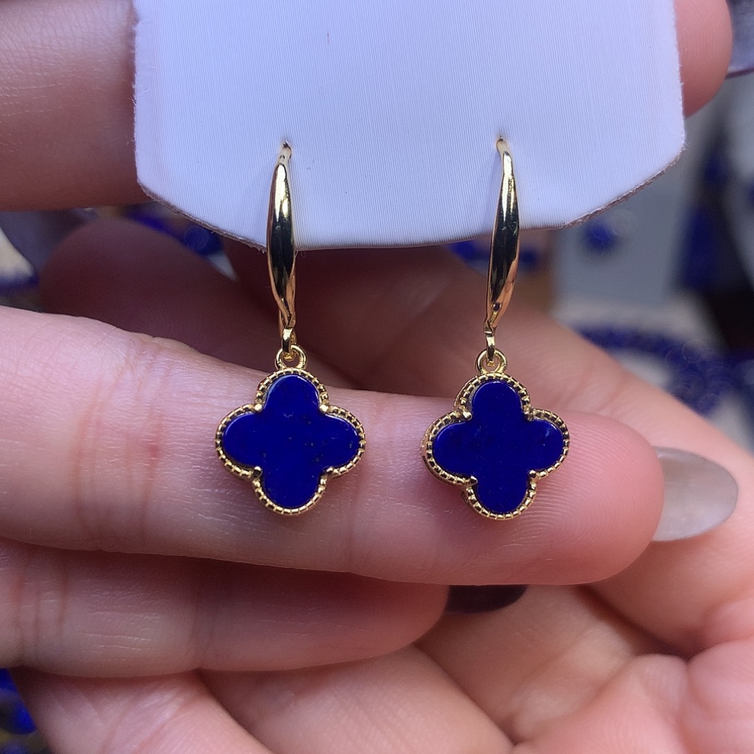 青金石银S925镶嵌耳饰