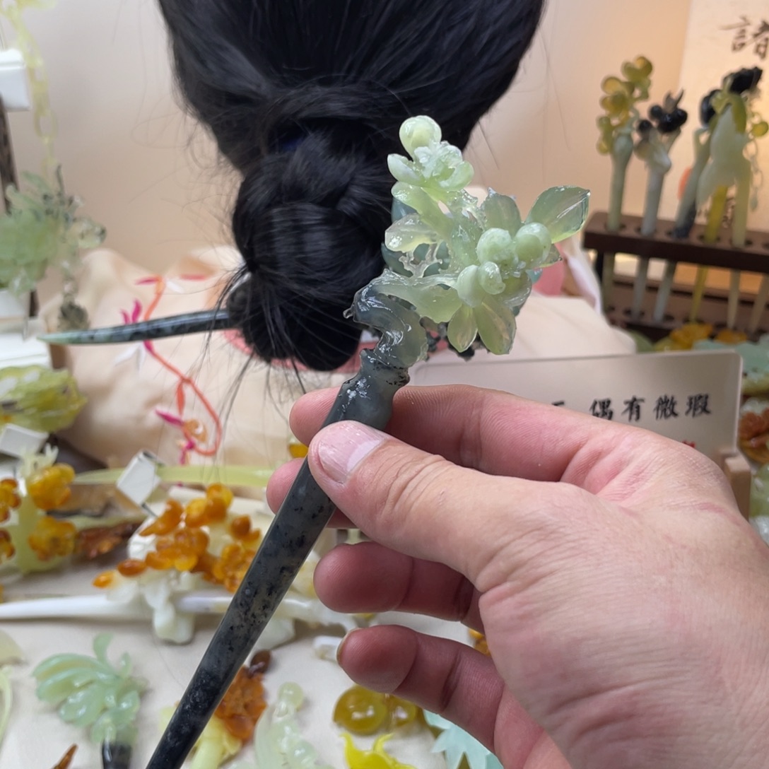 蛇纹石玉合金发饰发簪