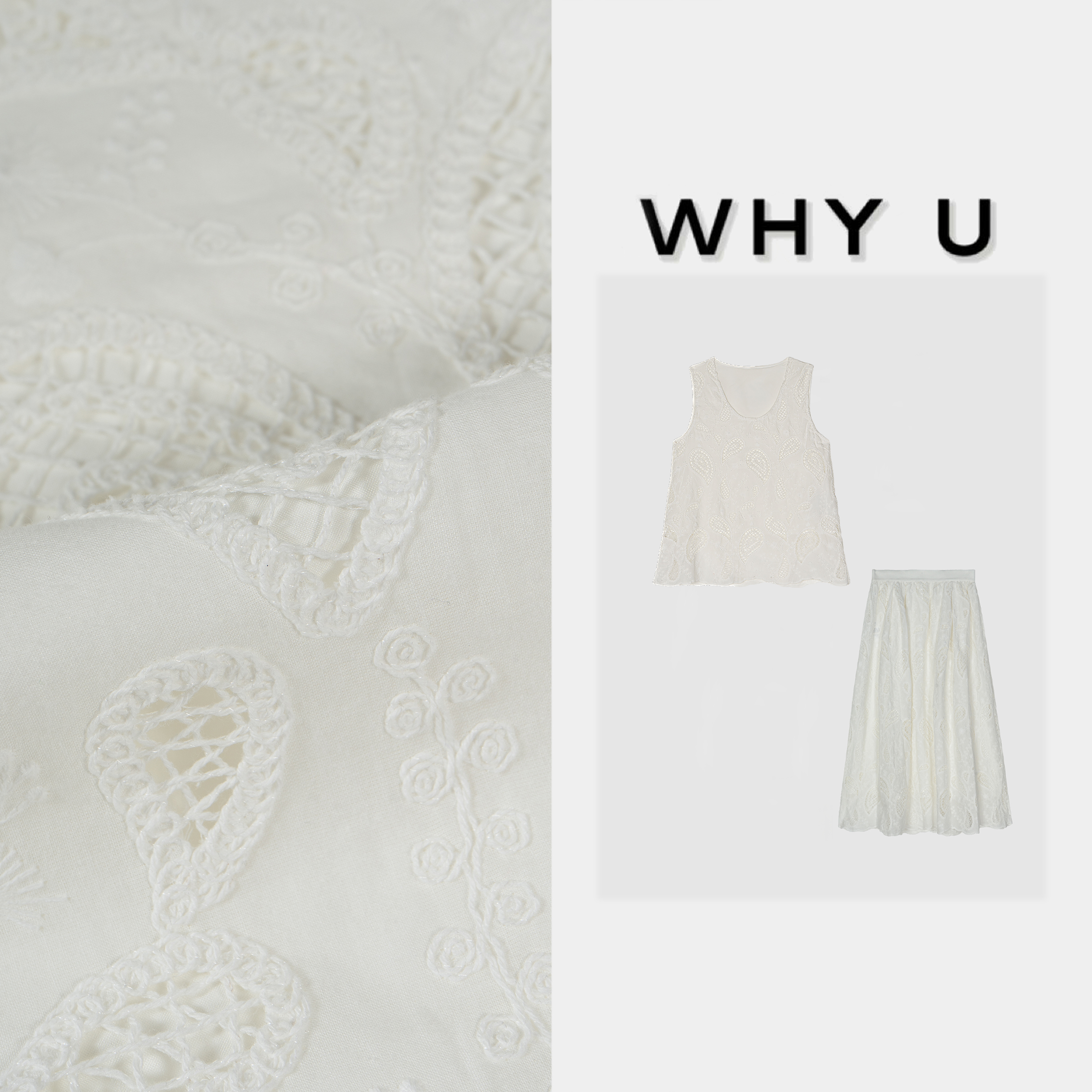 WHYU夏季新款极简风白色印花砍袖上衣裙子套装【薇宁】25SS