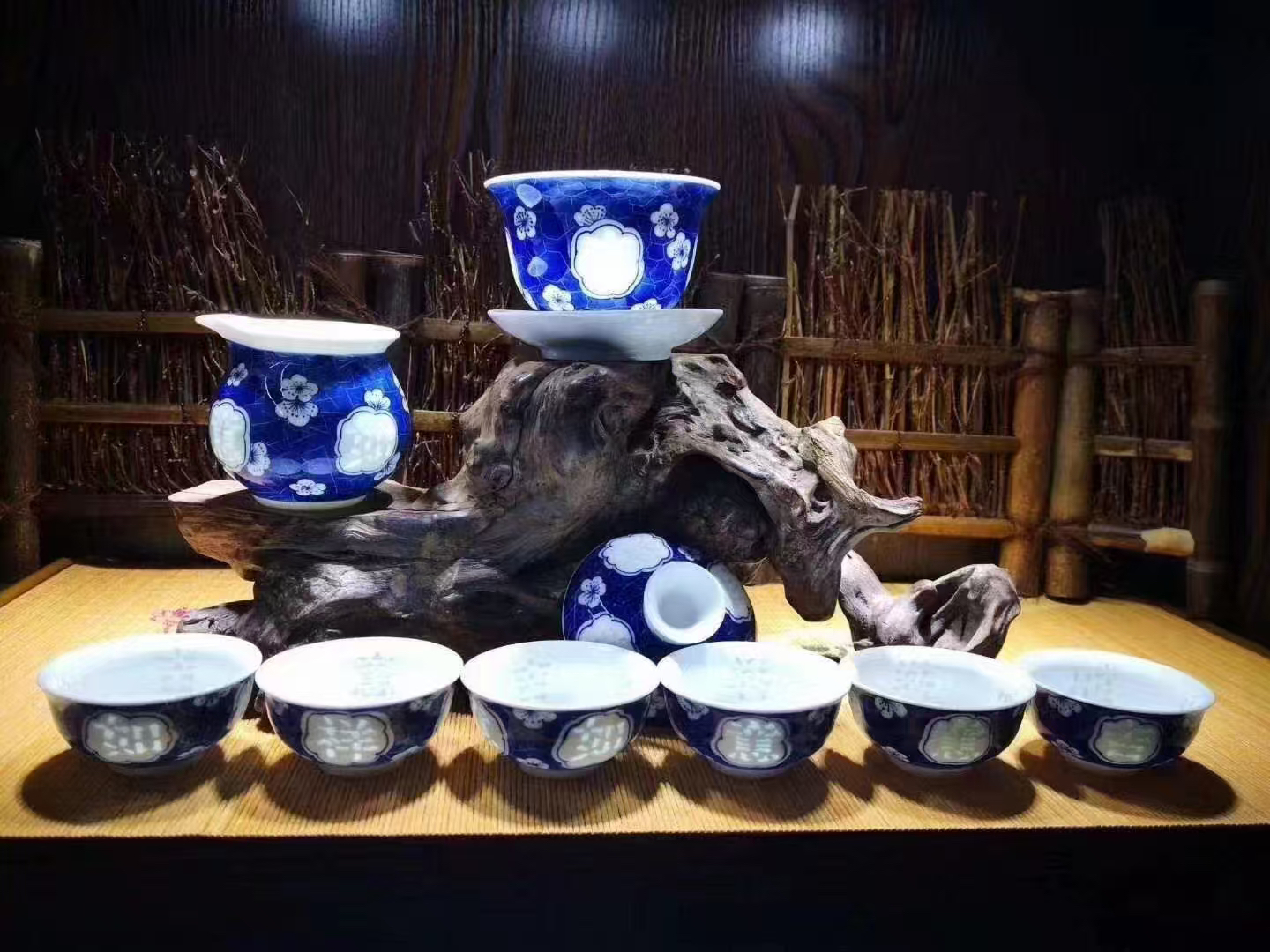 景德镇玲珑手绘茶具八件套装