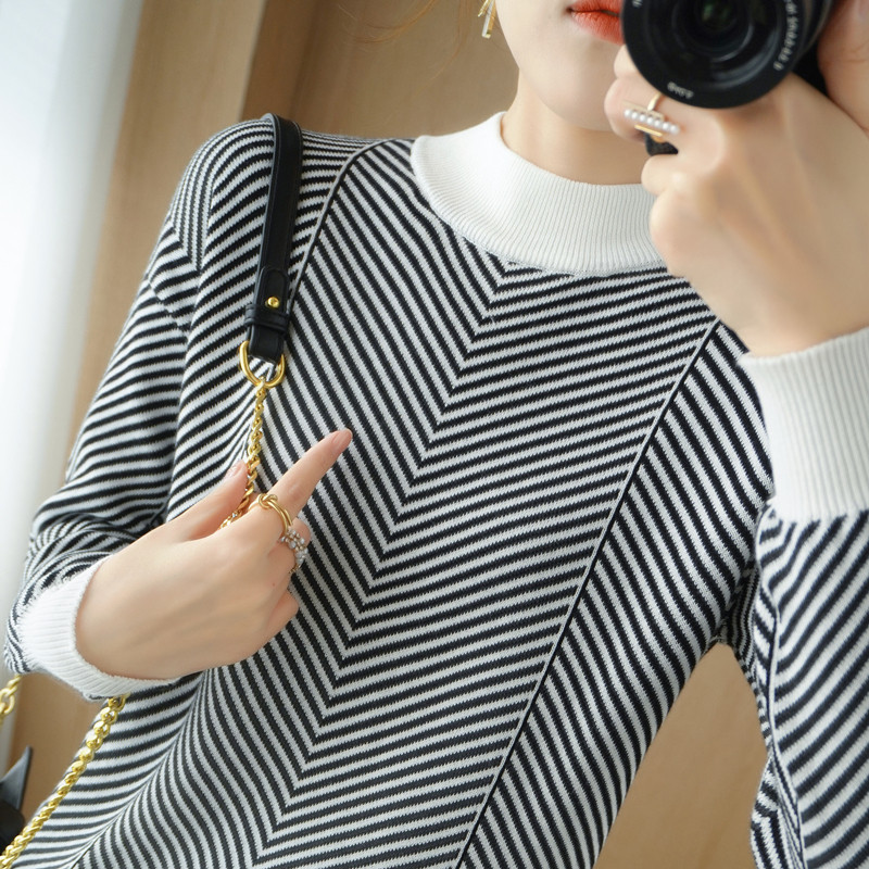 纯棉新疆棉 七针五股加厚女士秋冬人字纹半高领针织衫