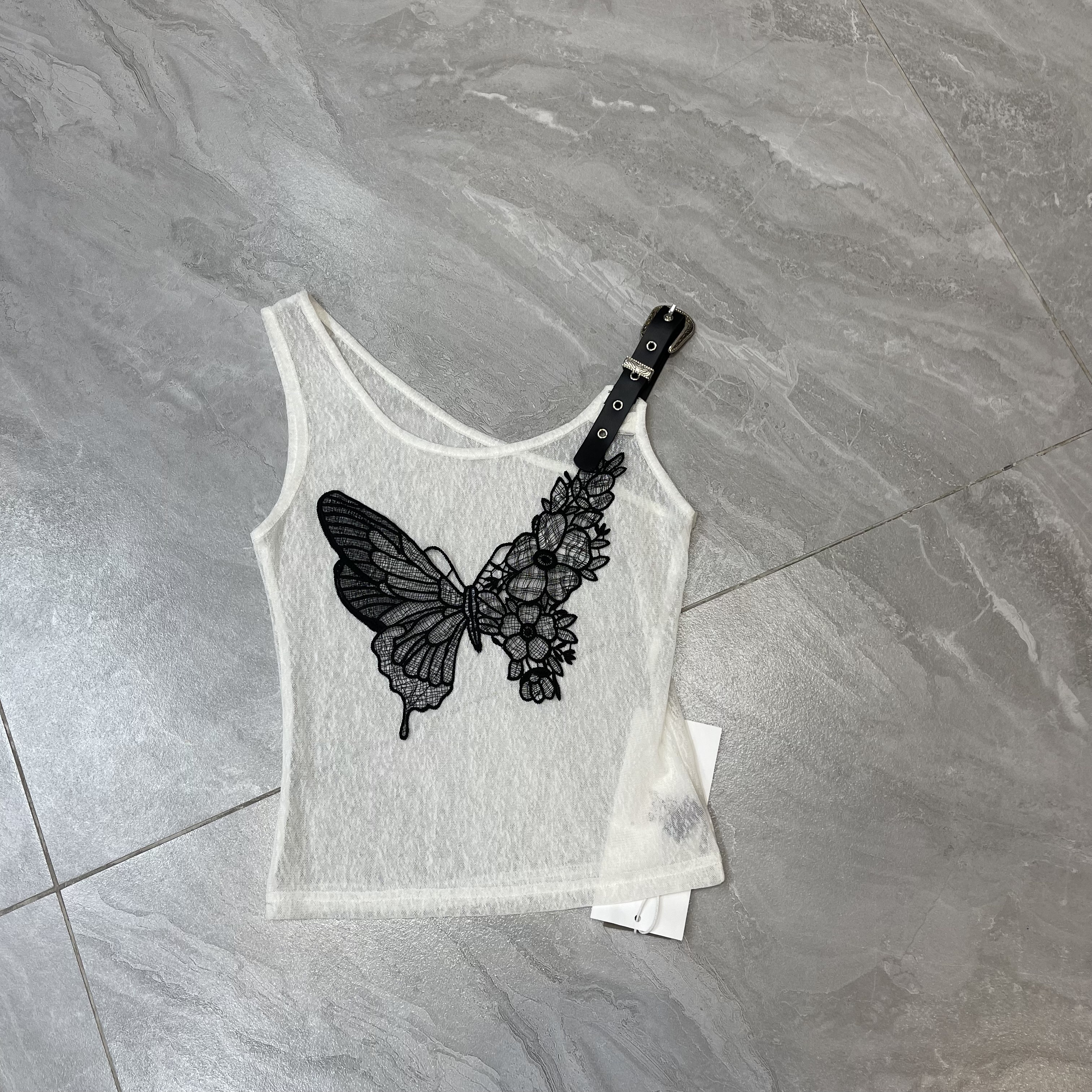 蝴蝶镂空皮带肩带时尚吊带背心W-2715