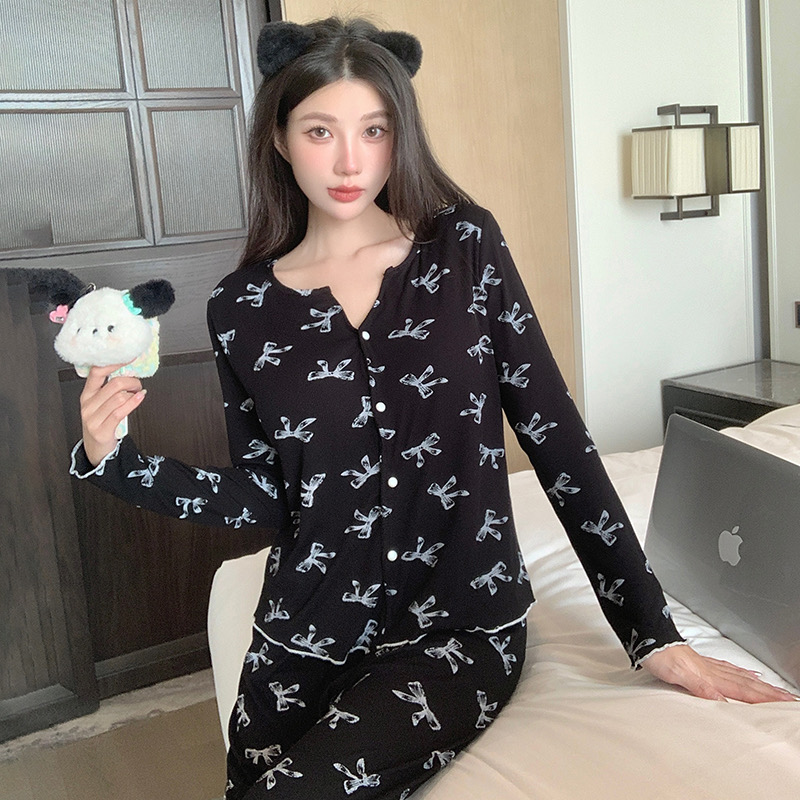 【带胸垫】春秋洋气新款甜美睡衣两件套可外穿家居服-3341