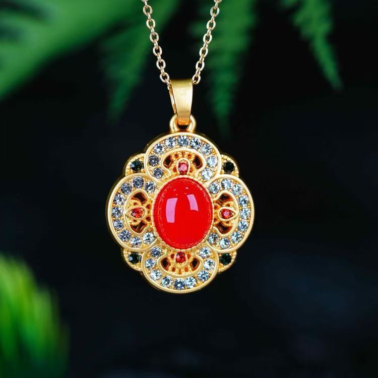 【蛋面吊坠DMH308-2】优雅红玛瑙玉髓蛋面挂坠 精美大气搭配款