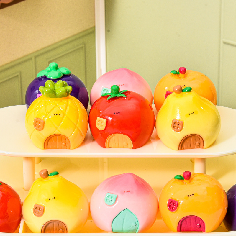 (现场拆)卡通水果屋微景观小猫diy娃屋造景饰品车载树脂小摆件