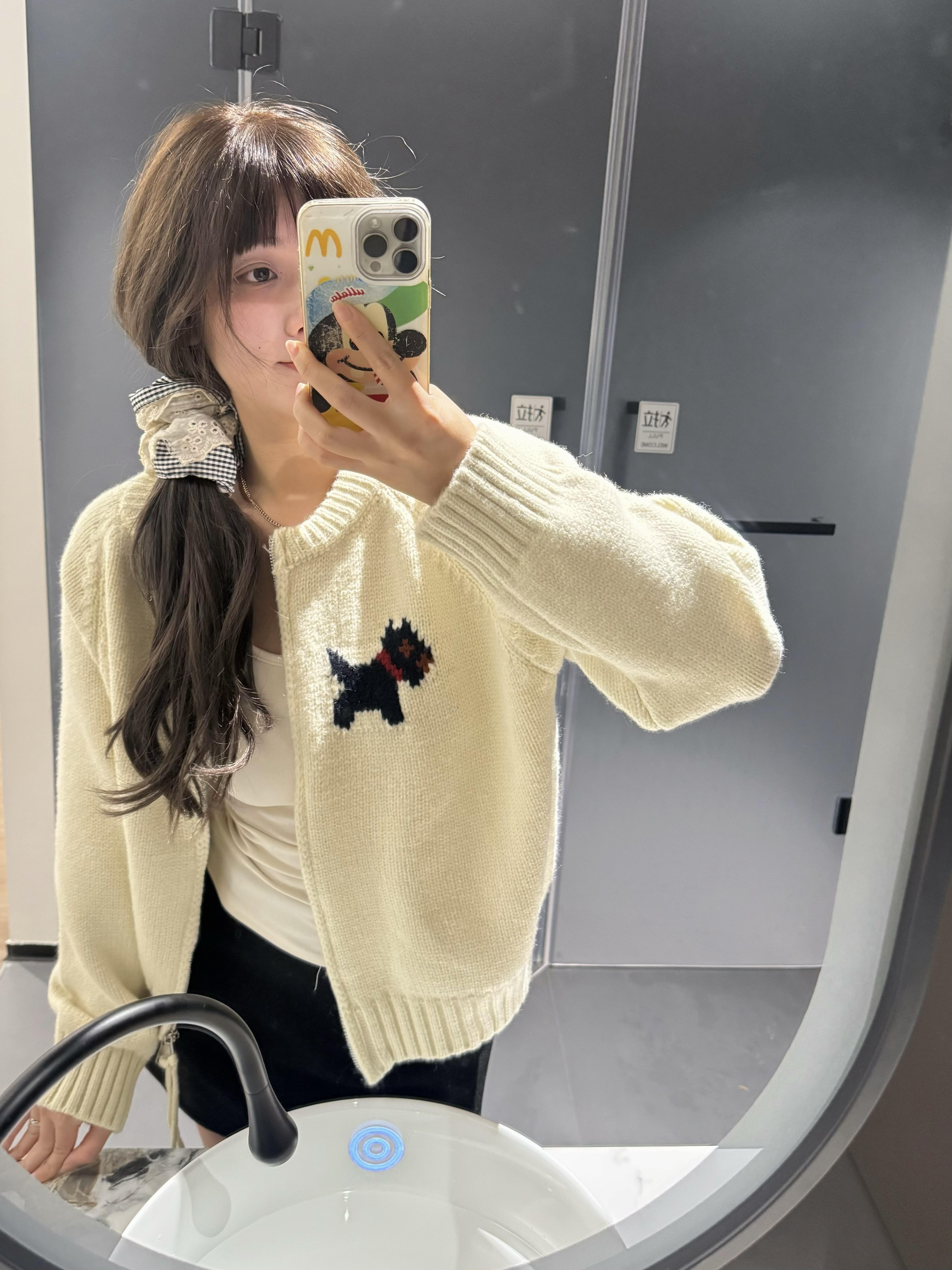 休狗休狗 软萌小狗拉链毛衣外套女秋冬新款宽松百搭显瘦针织衫