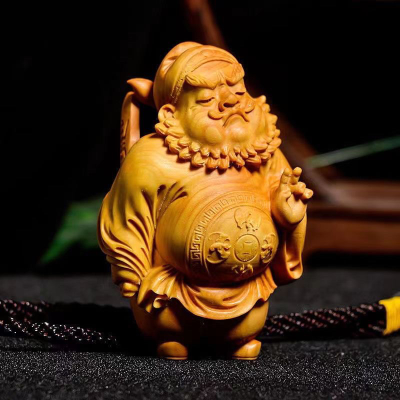 黄杨木雕送福钟馗人物一念之间手把件手工艺精品