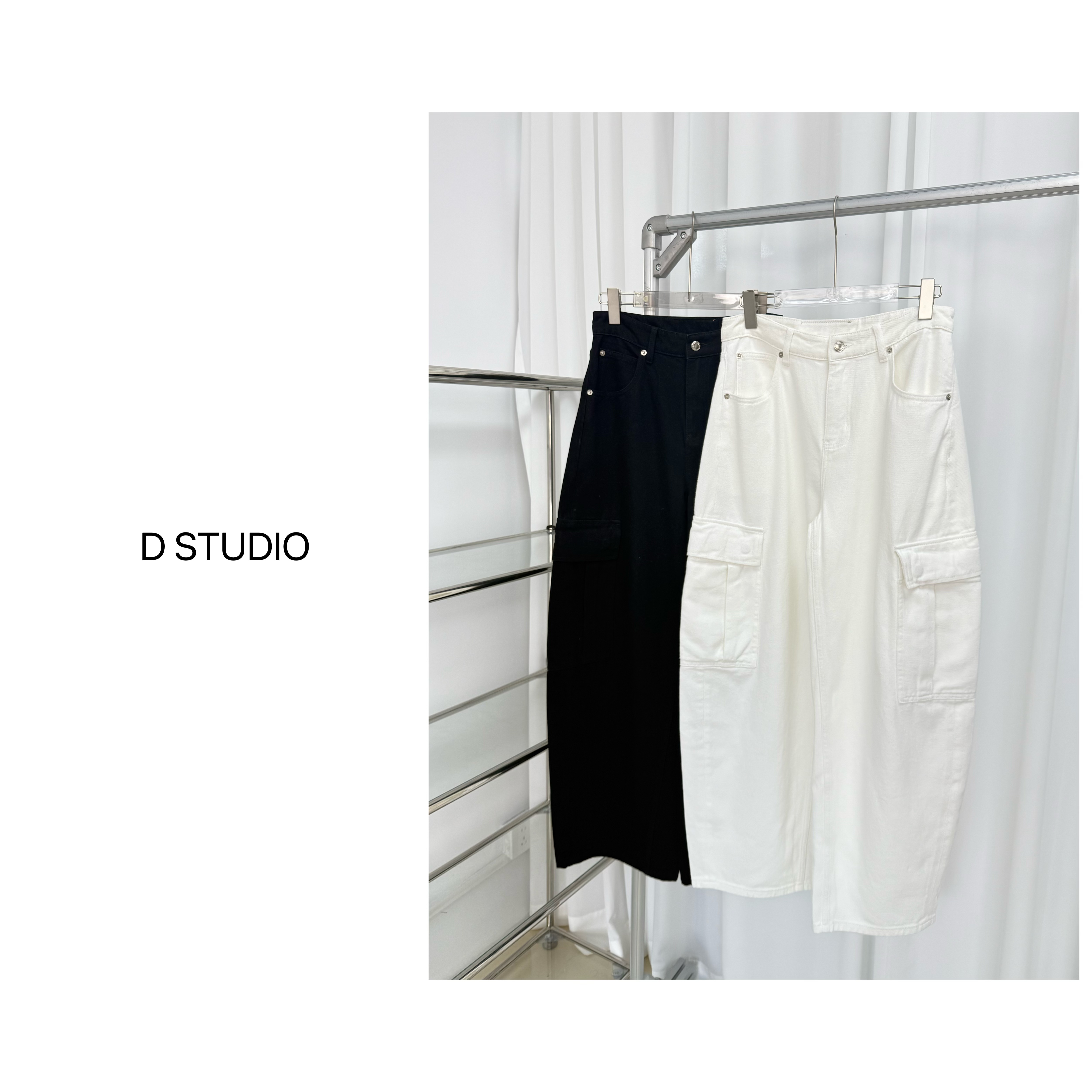 D STUDIO 两色口袋工装阔腿裤 D2408