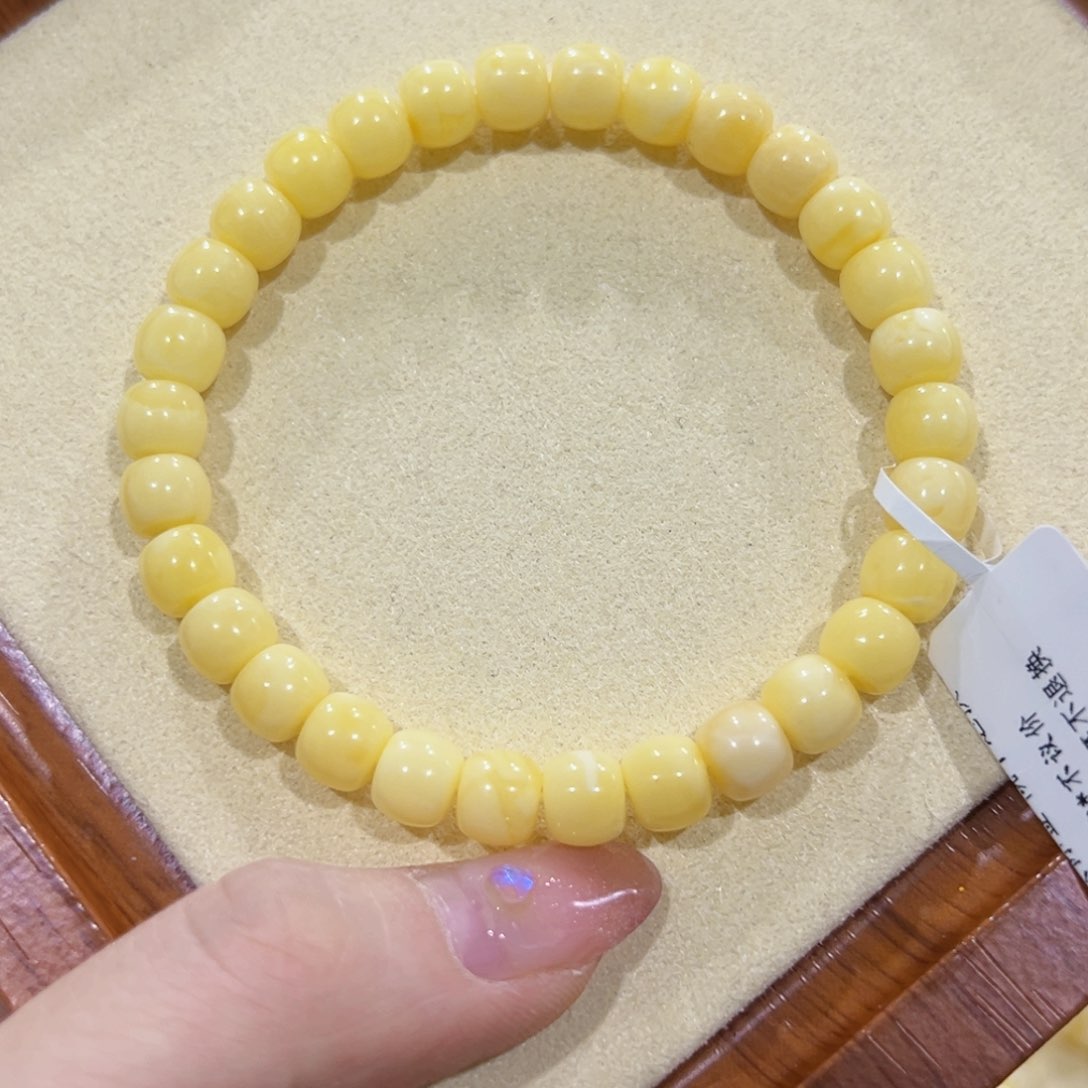 蜜蜡手链未镶嵌7.5m满蜡黄白花