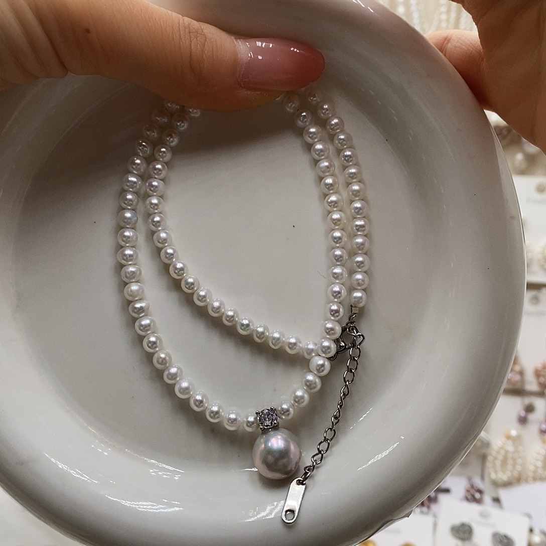淡水珍珠银S925镶嵌耳饰