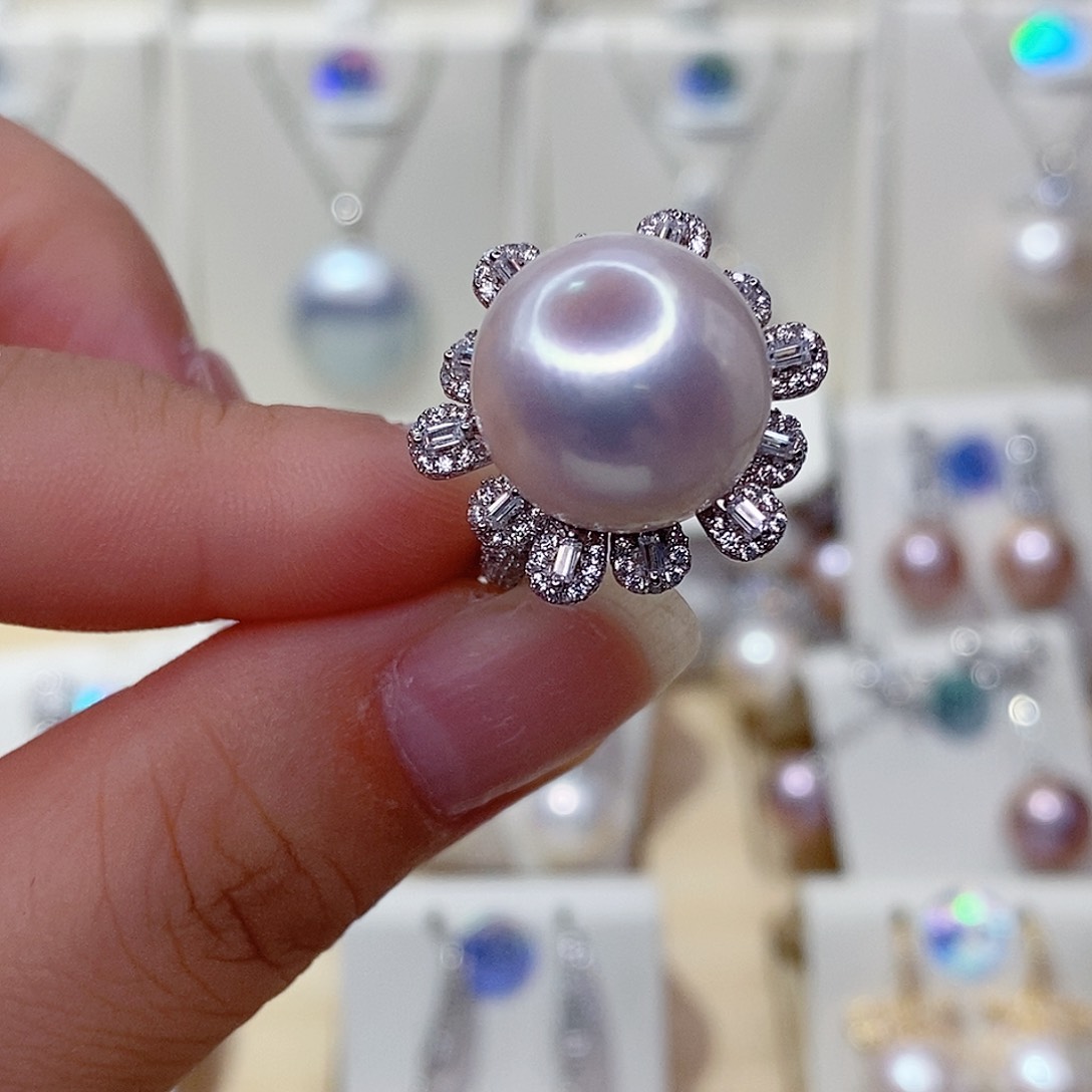 一***白戒指银S925镶嵌淡水珍珠14➕