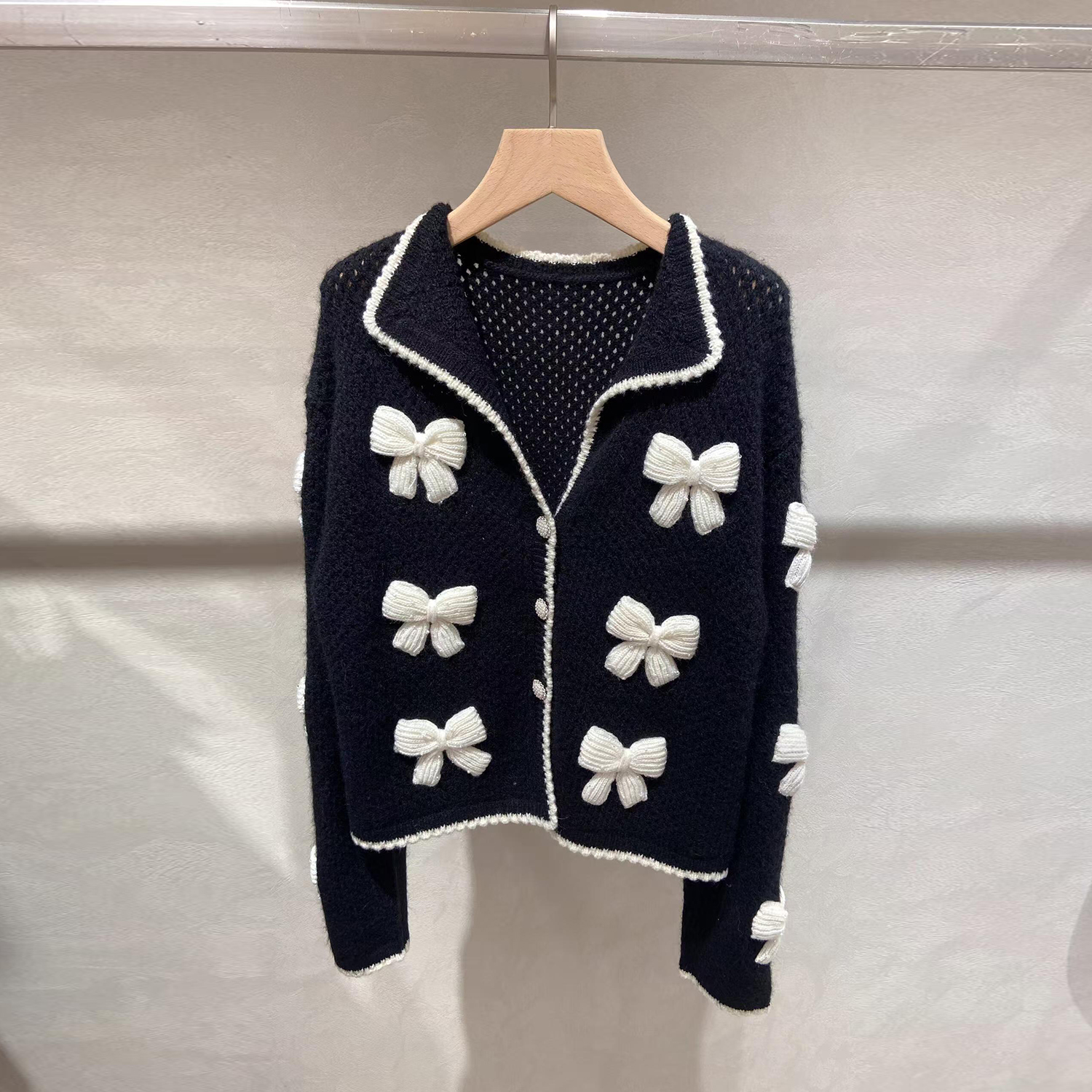 轻奢高端女装法式小香风慵懒蝴蝶结软糯针织开衫毛衣外套SM2416