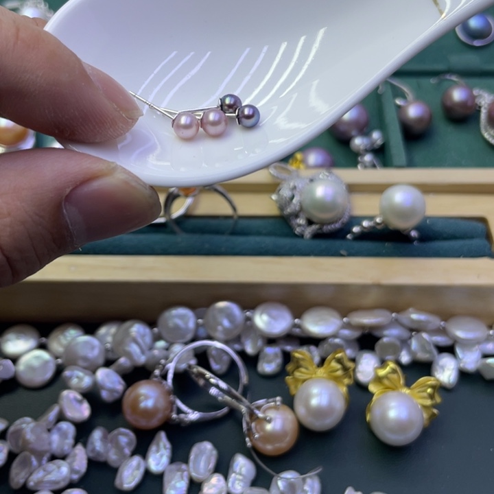 淡水珍珠耳饰银S925镶嵌榴***2