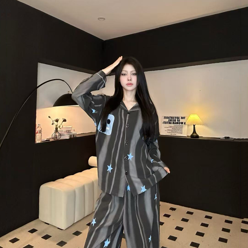 【小怪兽】云朵棉翻领开衫长袖家居服2025秋冬学生宽松情侣条纹睡衣