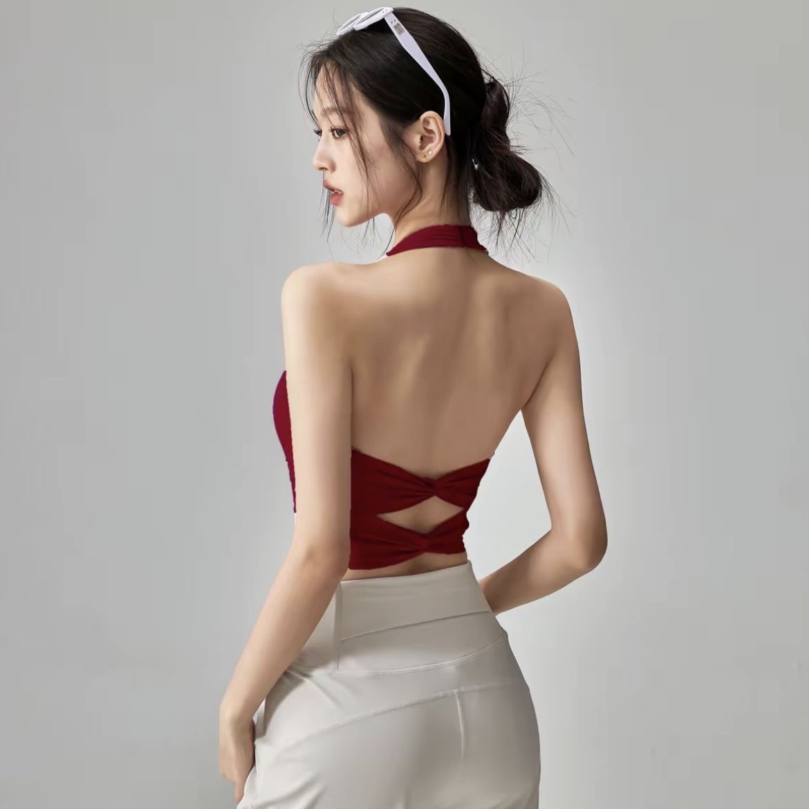 挂脖美背运动内衣固定杯性感女健身瑜伽外穿交叉聚拢防震聚拢文胸