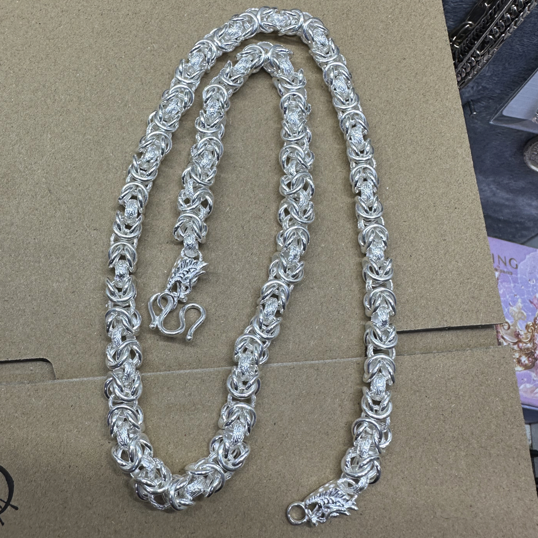 链子足银 999纯银龙骨项链链条粗犷大气链子是S型编织的节节饱满