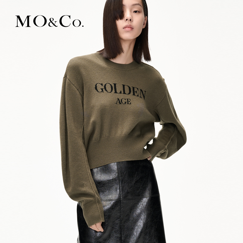【陈嘉尔专属】【美丽诺绵羊毛】MOCO冬防寒挂毛标语毛衣MBC4SWT034