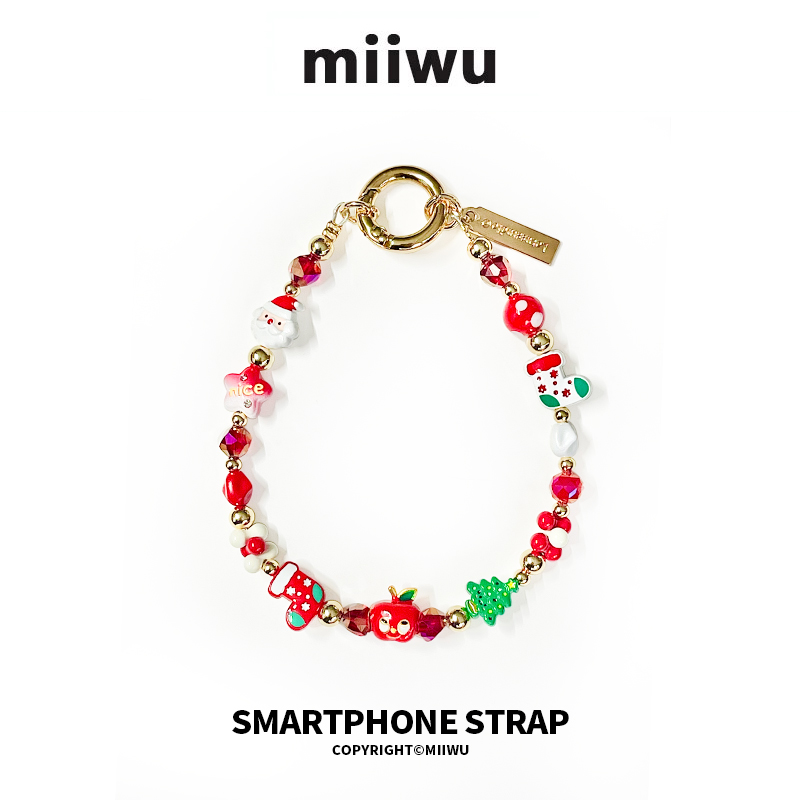 高品质圣诞氛围新年红果果手链金属防摔手机链条原创小众通用款