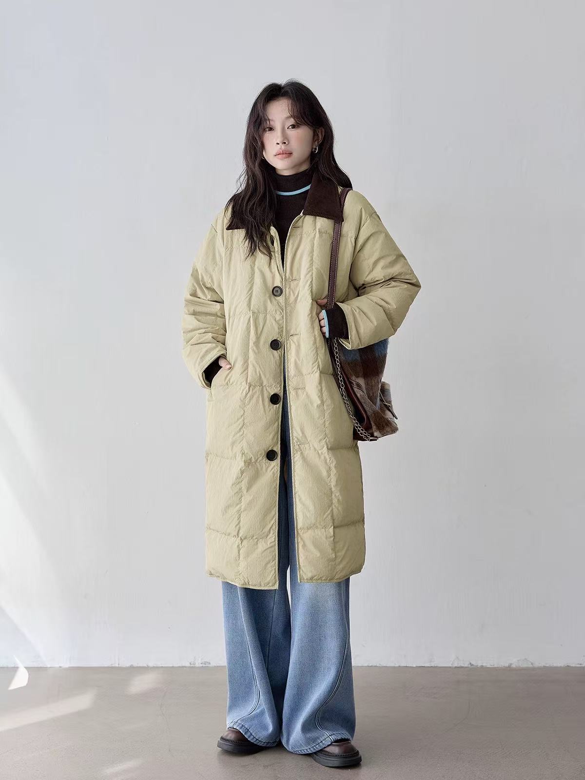 B3-1卡其色”咖领”长款棉服外套