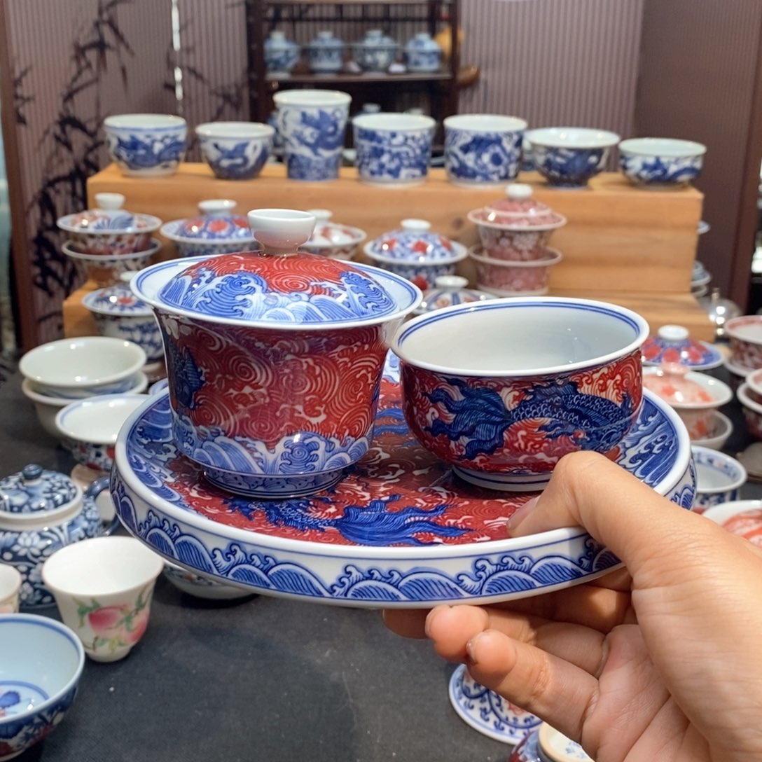 落**华壶程550盖碗550杯子350手绘