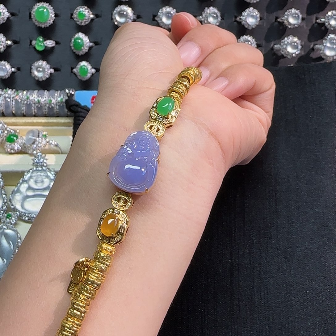 翡翠18K金镶嵌手链盘缠