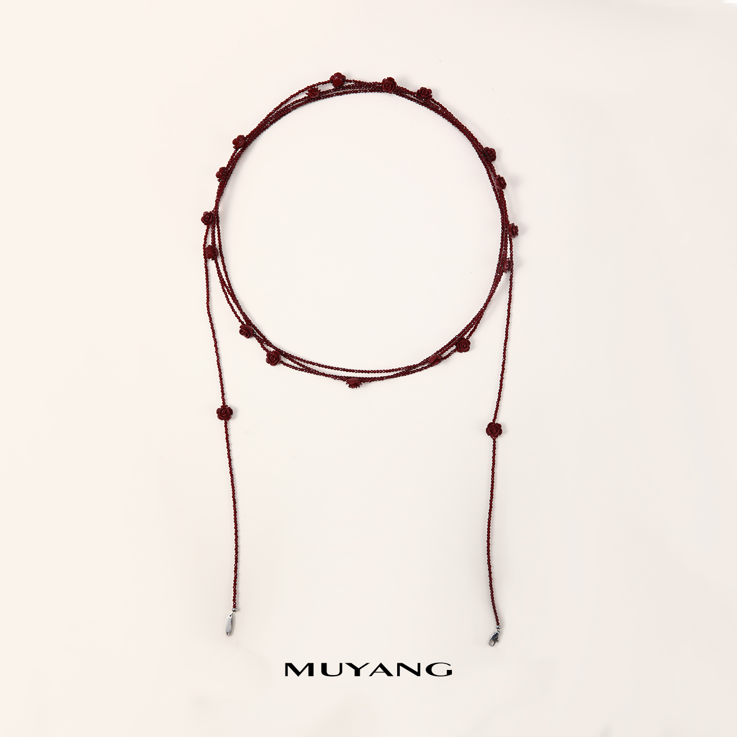 muyang/慕阳 铜合金玻璃项链 气质时尚百搭个性纯手工红玫项链