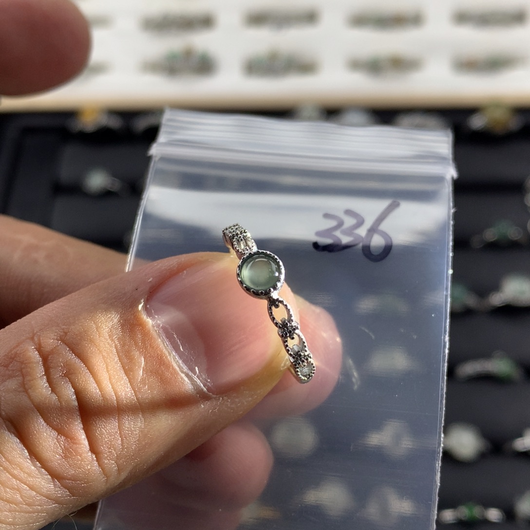 翡翠银S925镀金镶嵌戒指336