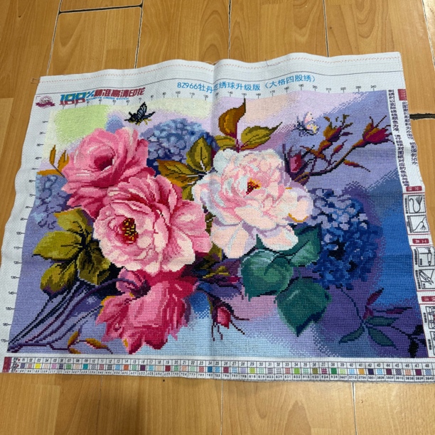 纯手工十字绣成品人工绣好的图牡丹花绣球75乘60客厅装饰挂画