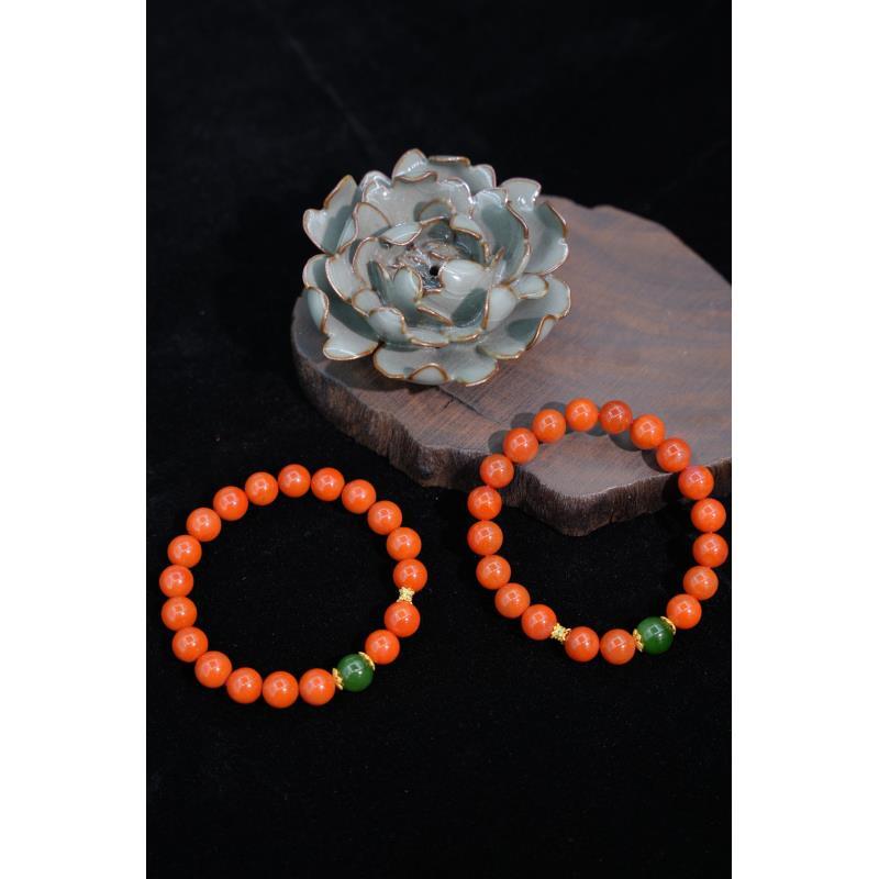 【元宝珠宝】8+南红辣椒红九口+和田玉手串多样性发一件YB8901916