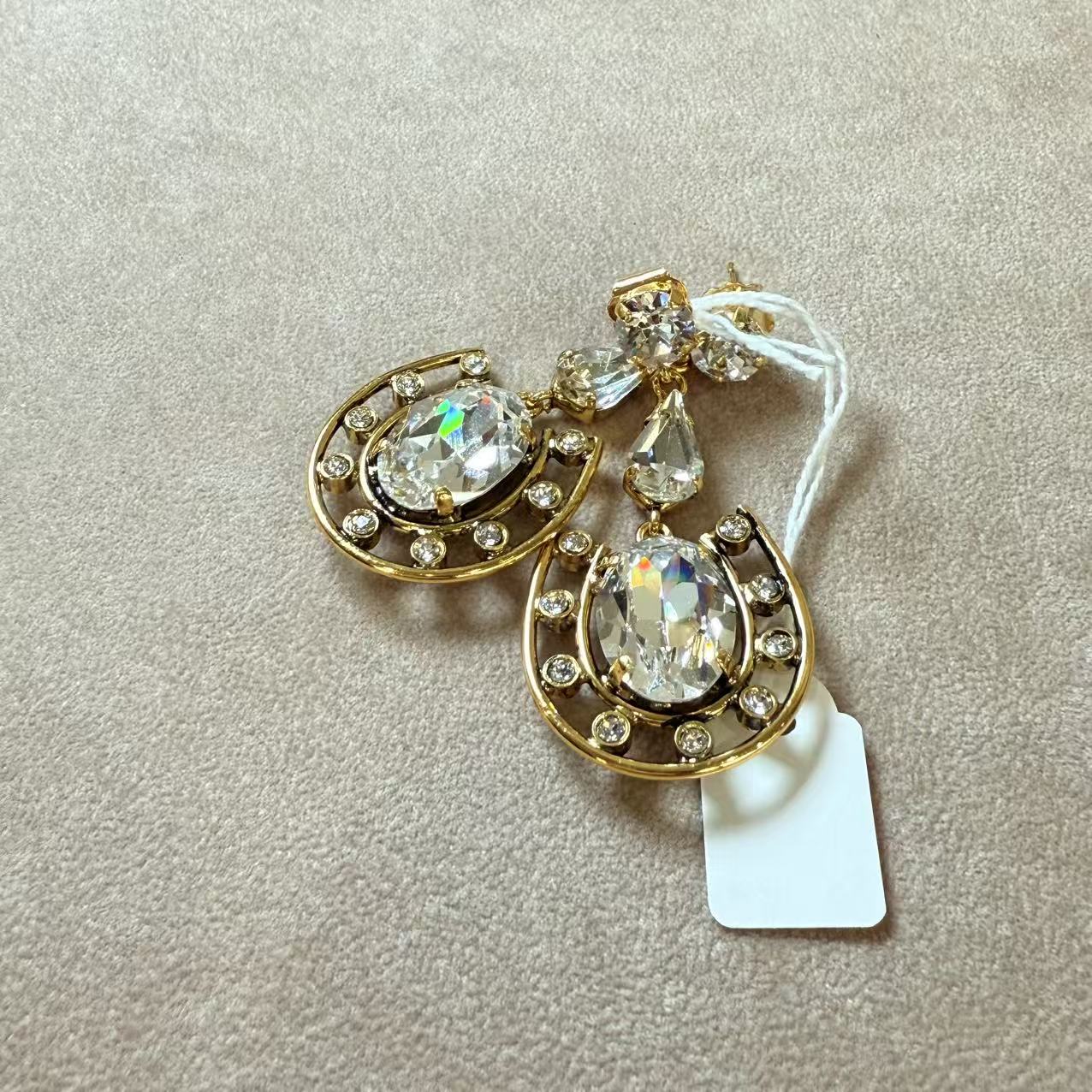 铜合金仿水晶耳饰 意大利手工饰品 CD高级马蹄扣吊坠耳钉