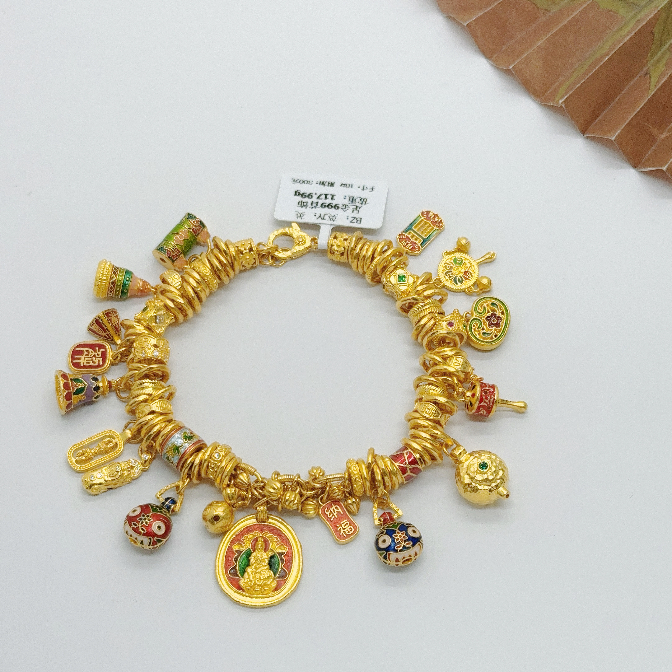 足金999手工盘缠 卡8  烧蓝提溜  18CM 117.99