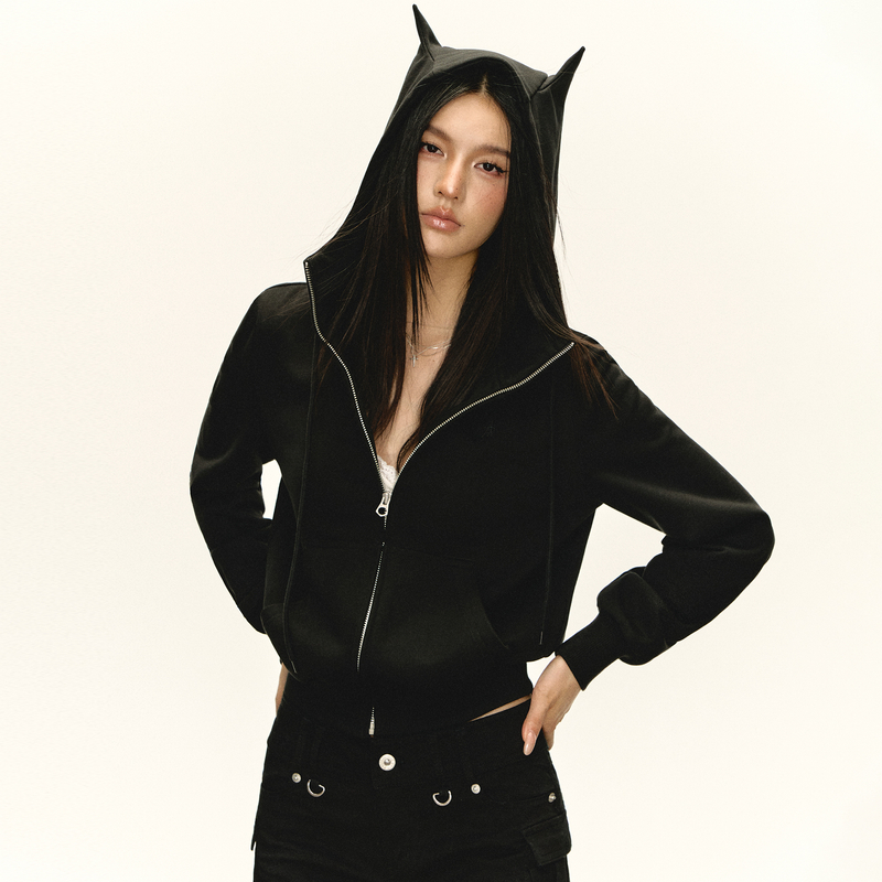 Ariseism 美式复古黑色修狗耳朵外套女秋季新款上衣