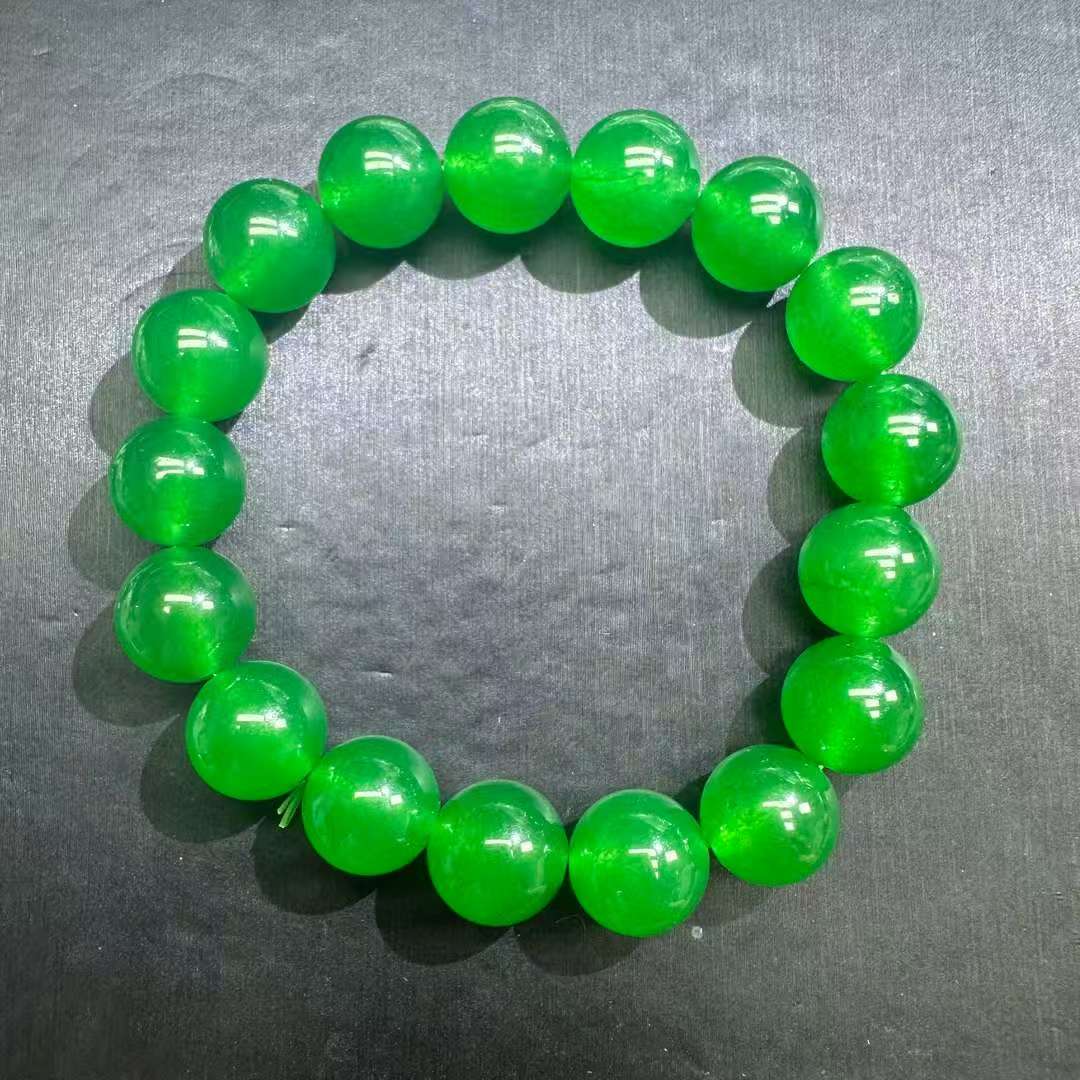 翡翠12mm冰绿手链H056