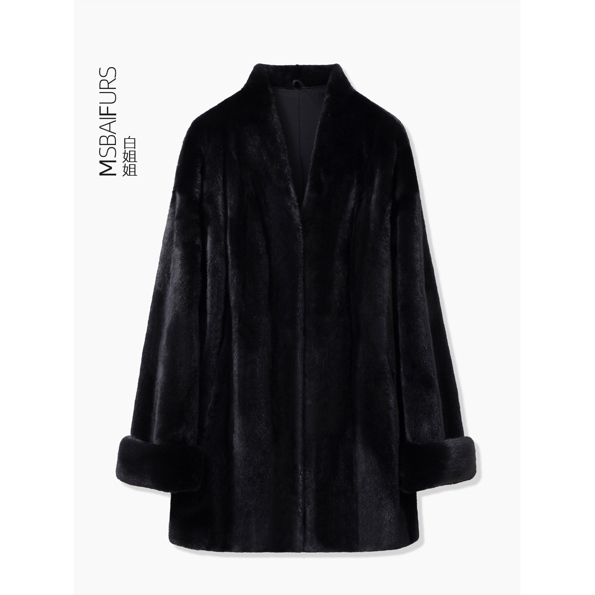 MSBAI 简练百穿 宝嘉美小母貂整貂皮草大衣女外套V领水貂显瘦新款