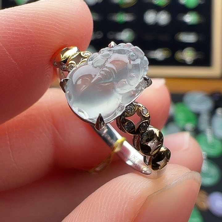 翡翠18K金镶嵌颈饰戒指