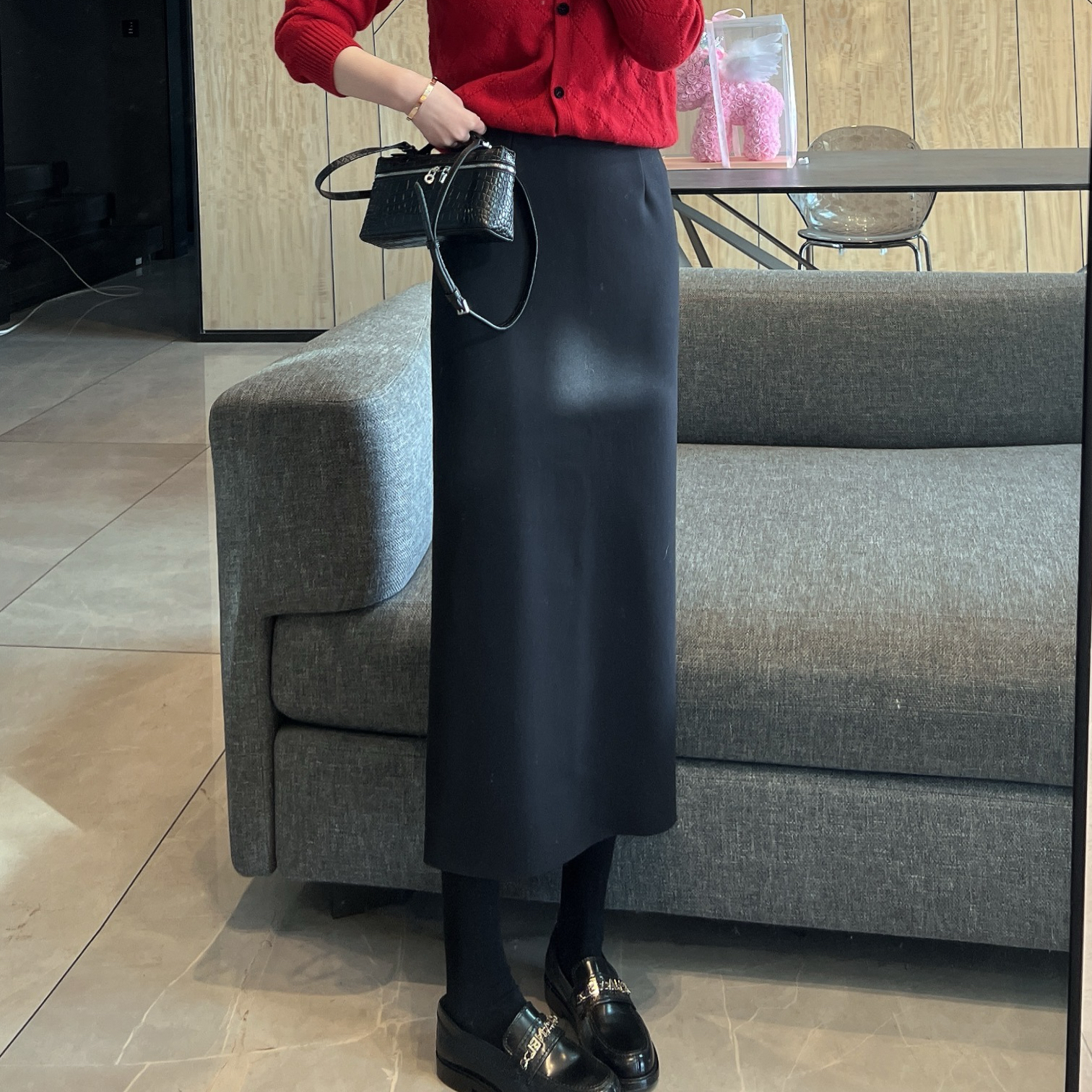 【大静静】气质优雅~黑色加绒半身裙DJJ2039