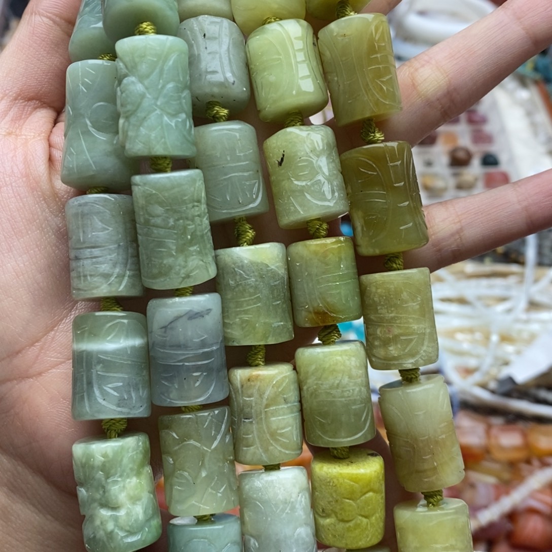 玛瑙/玉髓未镶嵌珠宝半成品两个装纯天然老袖玉雕刻桶珠