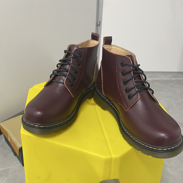 36号酒红02号中高帮工装短靴休闲皮鞋零二号36号酒红
