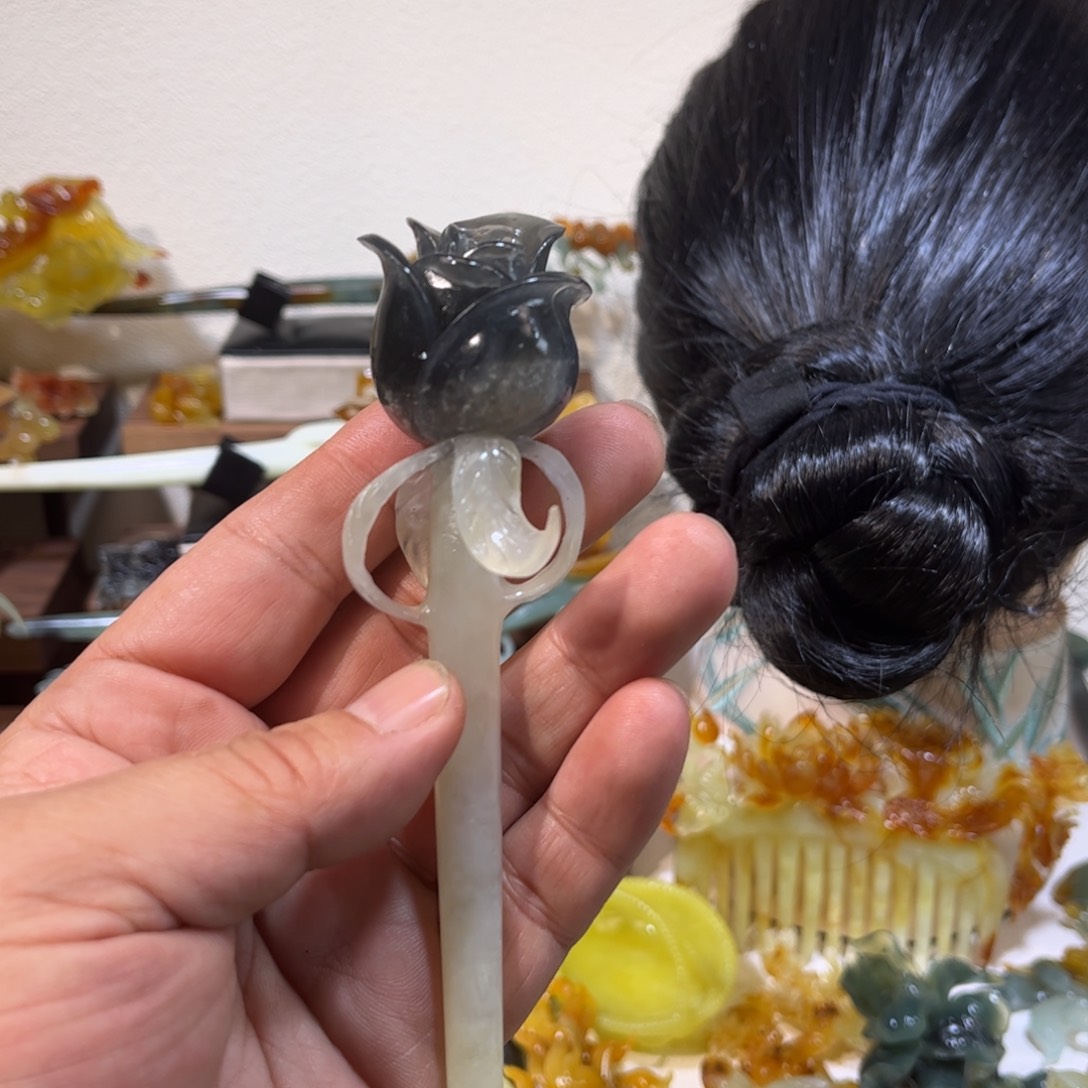 蛇纹石玉发簪合金