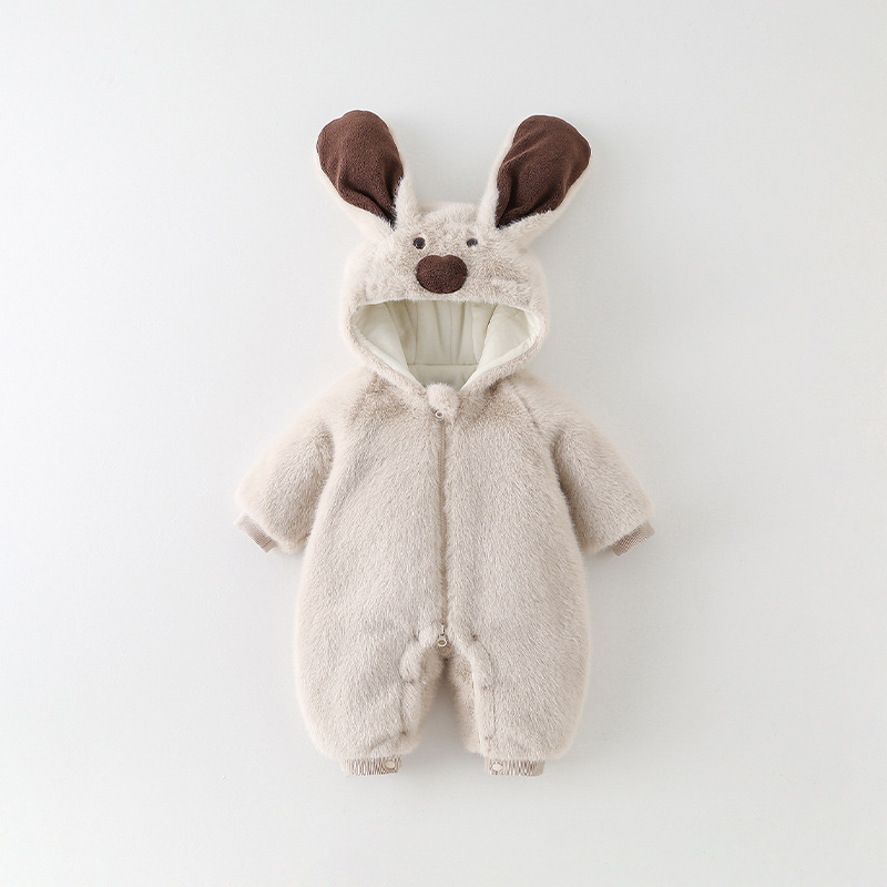 童童断码满月百天棉衣连帽哈衣女宝冬季加厚连体宝宝爬爬服棉花