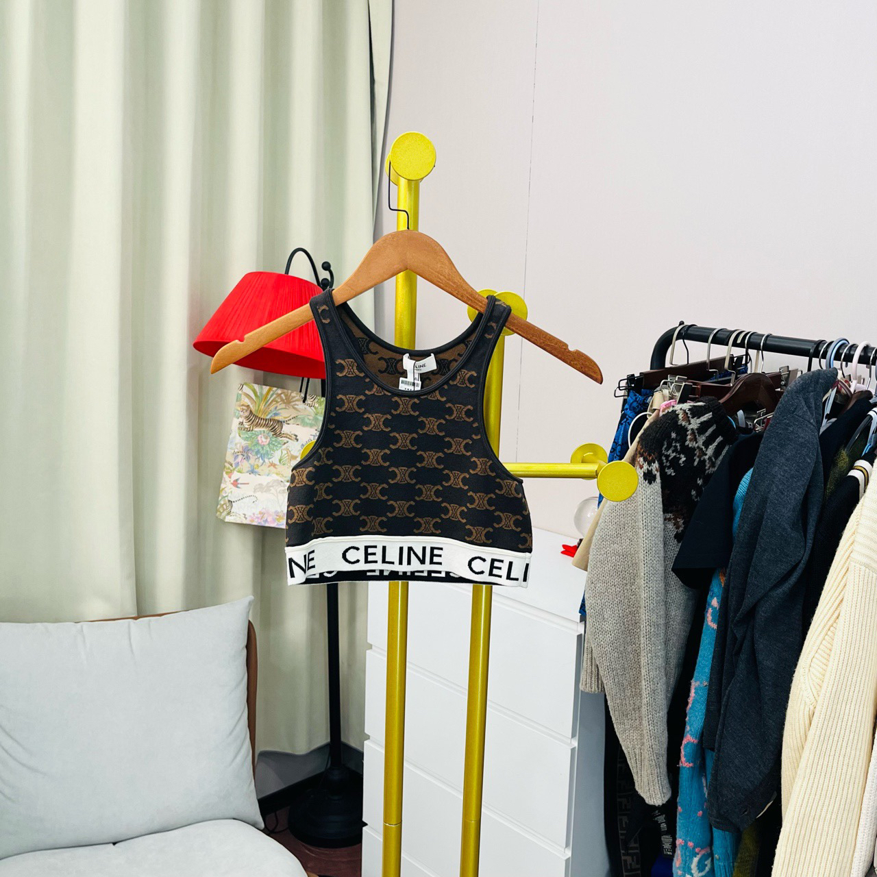 99新 Celine/思琳 白棕新款凯旋门满背心 XS码