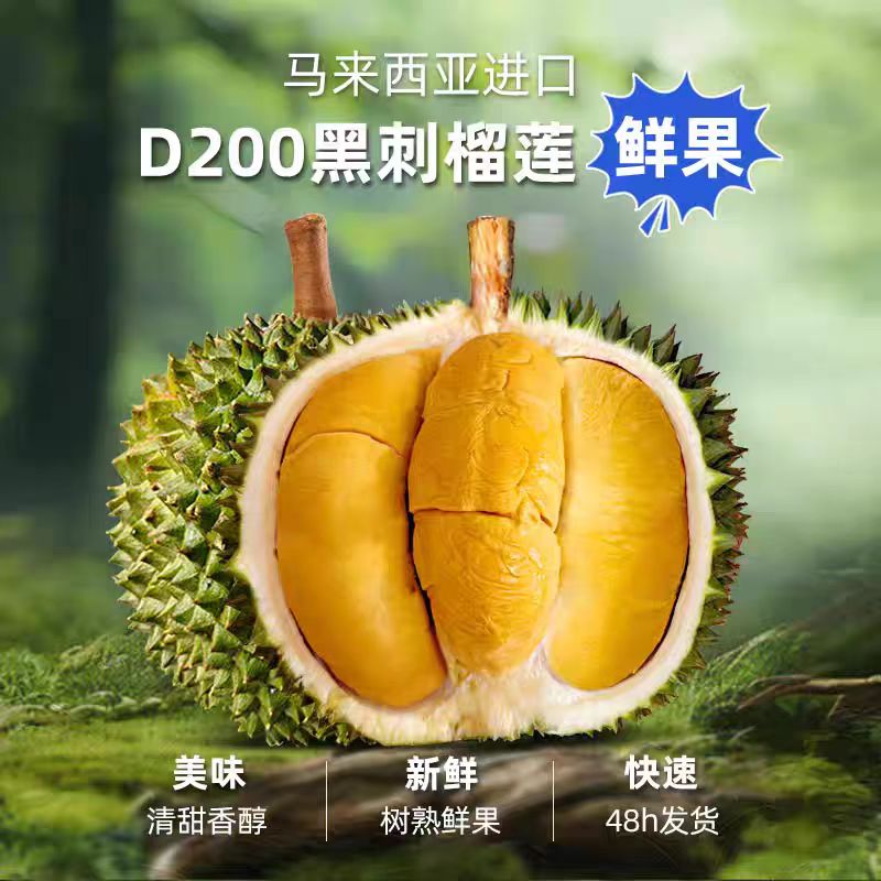 1.【一物一拍】  黑刺榴莲D200 马来西亚进口  顺丰冷链 保五房